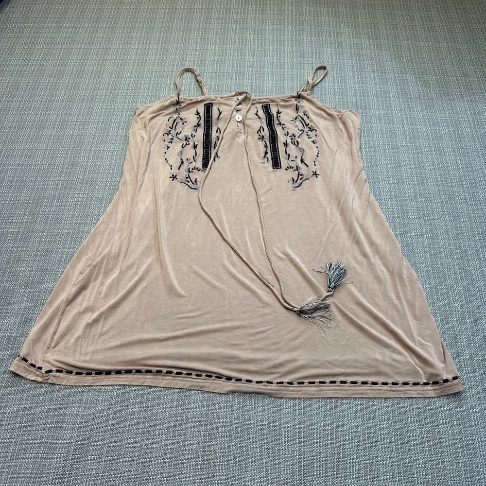 Boho Embroidered‎ Cami Top Whimsical Indie Festival Tassel Flowy Medium POL *